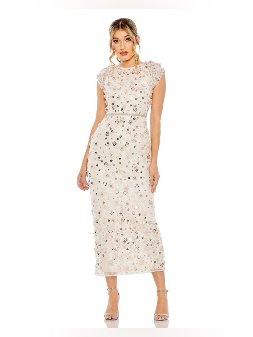 Mac Duggal Floral Applique Sheath Gown Blush Signature NWT $698 Size 14 Wedding